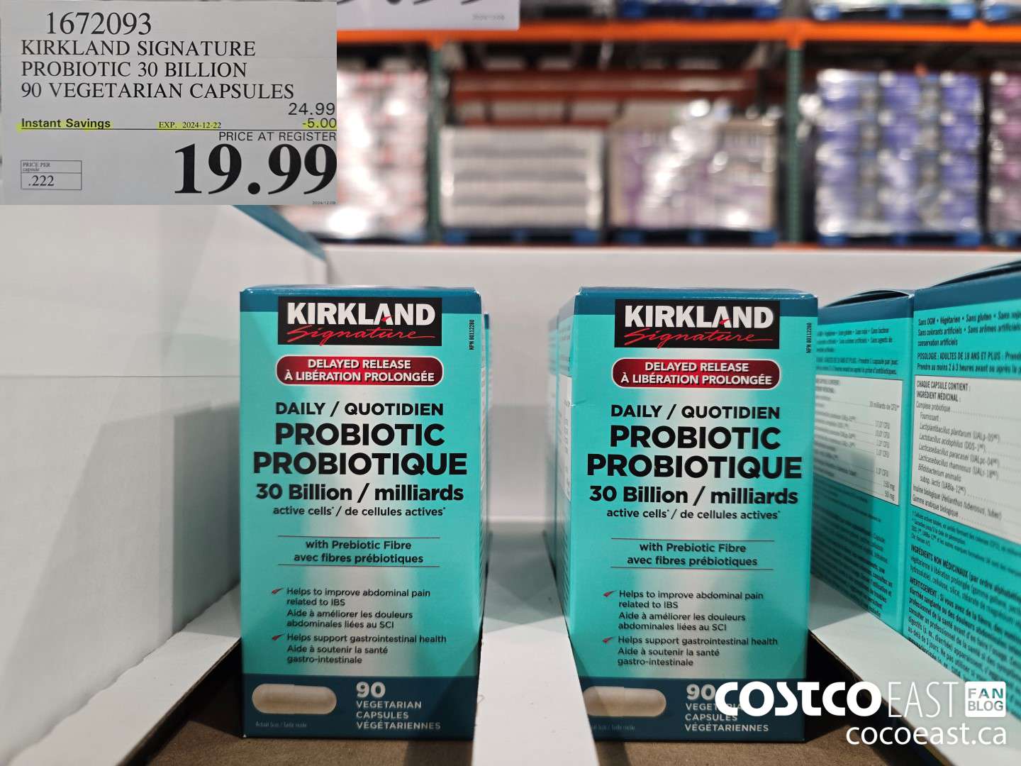 1672093 KIRKLAND SIGNATURE PROBIOTIC 30 BILLION 90 VEGETARIAN CAPSULES ($5.00 INSTANT SAVINGS EXPIRES ON 2024-12-22) $19.99