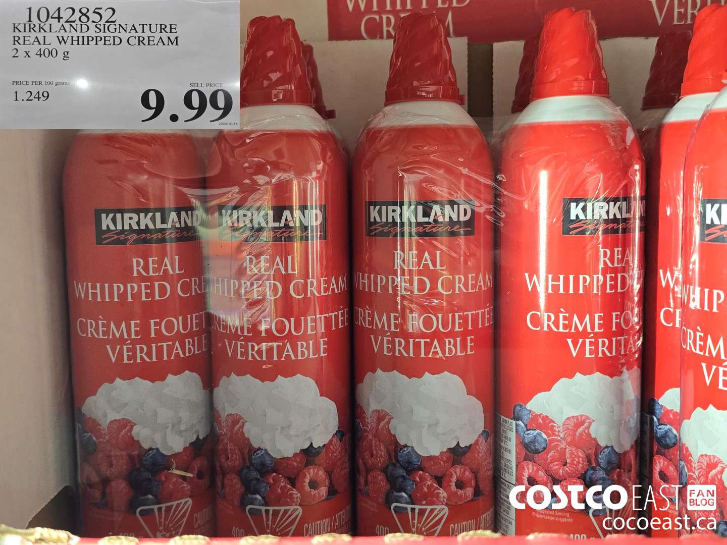 1042852 KIRKLAND SIGNATURE REAL WHIPPED CREAM 2 X 400 g $9.99