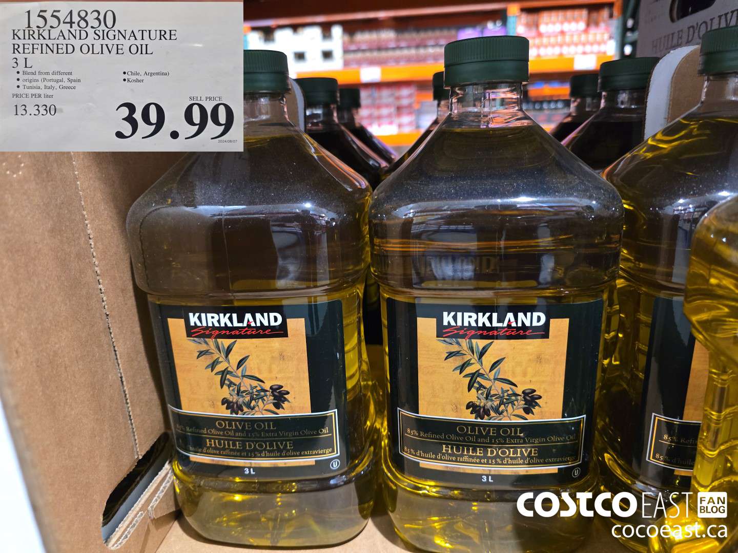 1554830 KIRKLAND SIGNATURE REFINED OLIVE OIL 3L $39.99