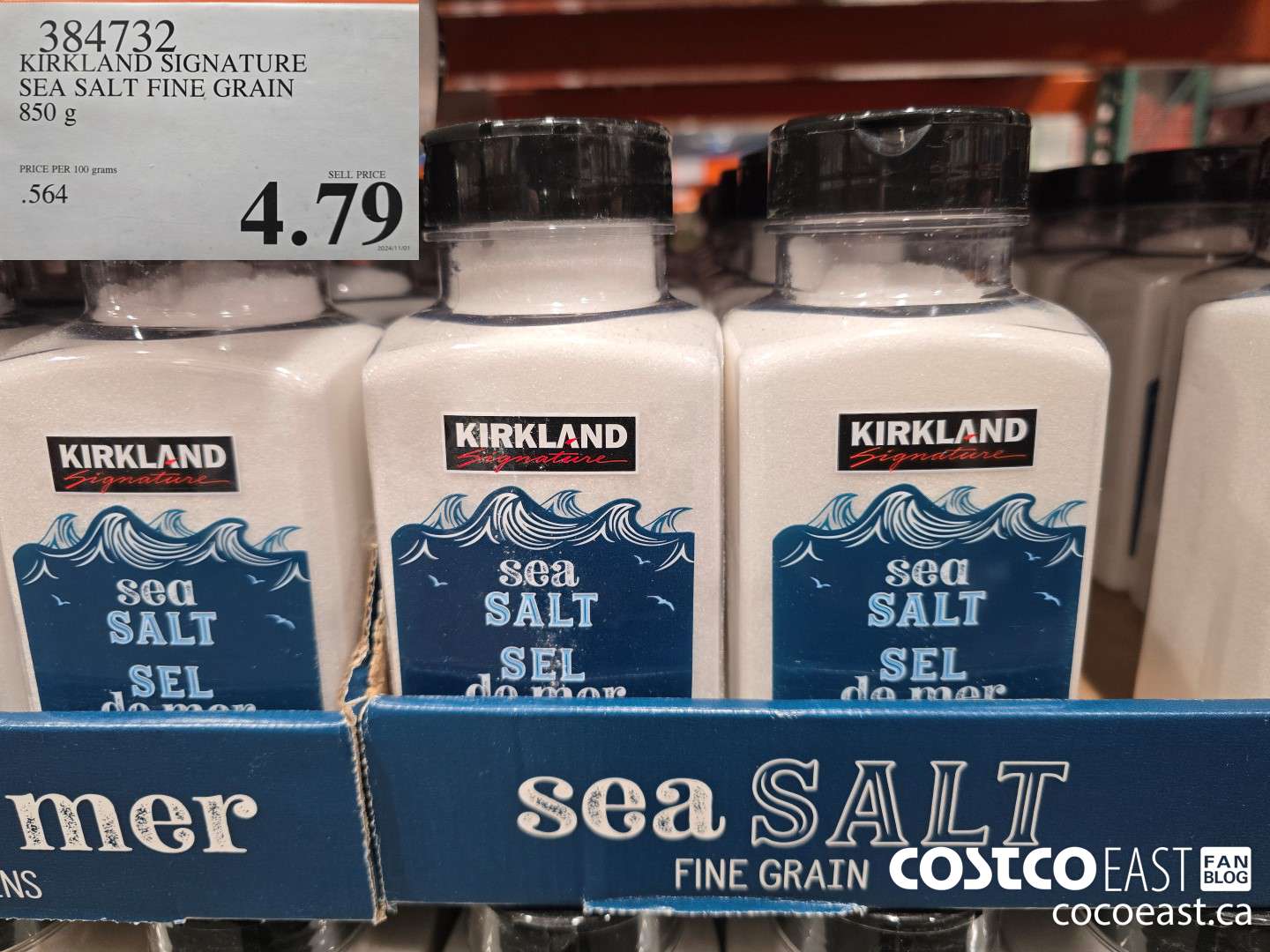 384732 KIRKLAND SIGNATURE SEA SALT FINE GRAIN 850 G $4.79