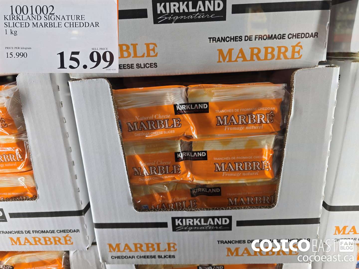 1001002 KIRKLAND SIGNATURE SLICED MARBLE CHEDDAR 1 KG $15.99