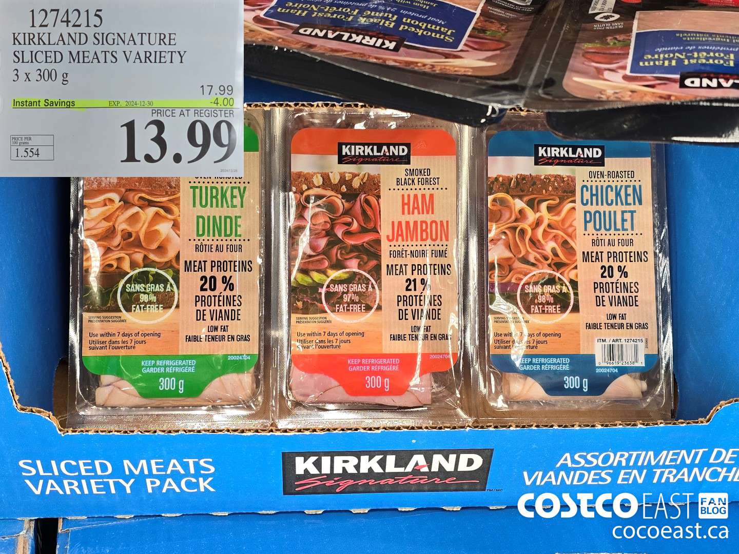 1274215 KIRKLAND SIGNATURE SLICED MEAT VARIETY 3 X 300 G ($4.00 INSTANT SAVINGS EXPIRES ON 2024-12-30) $13.99