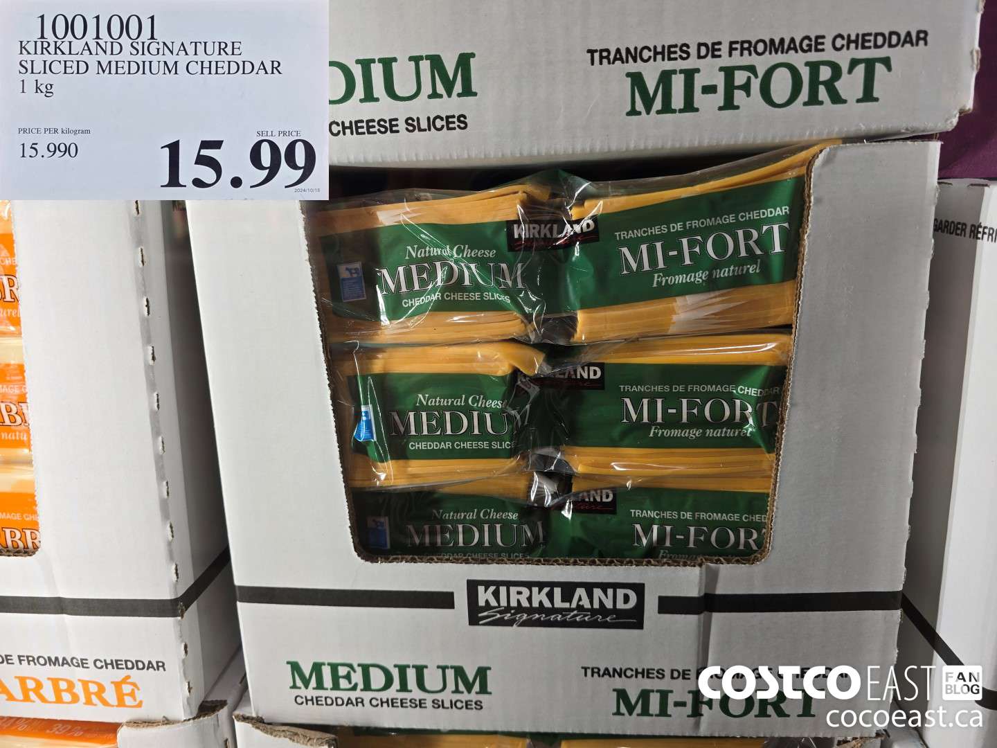 1001001 KIRKLAND SIGNATURE SLICED MEDIUM CHEDDAR 1 KG $15.99