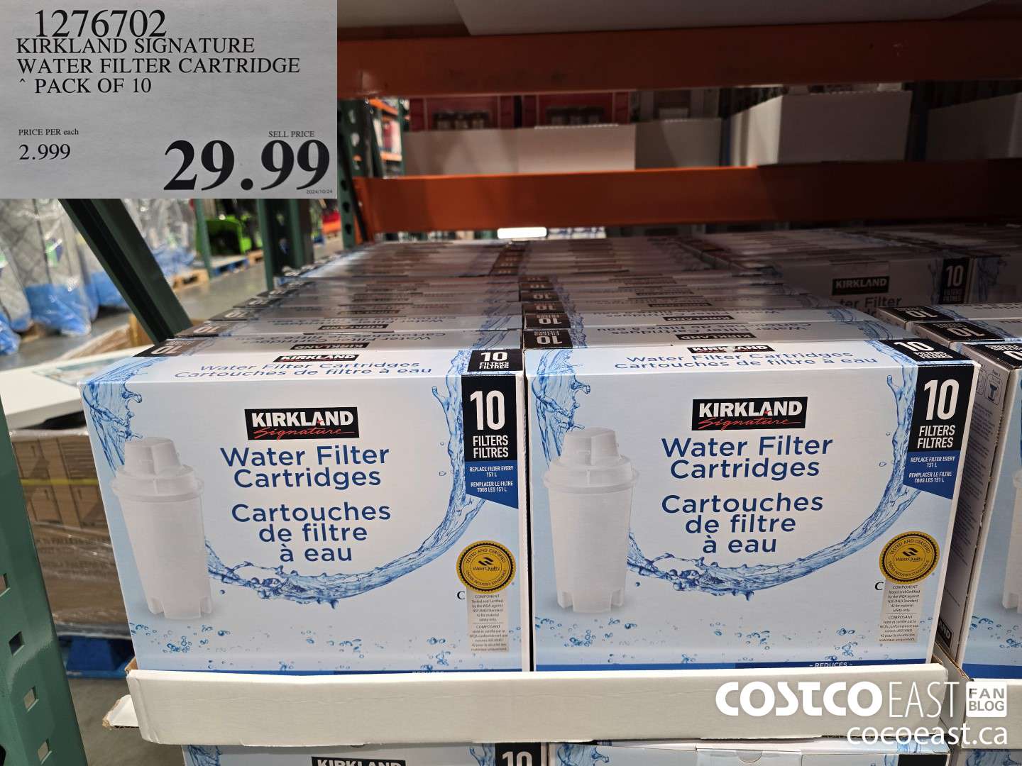 1276702 KIRKLAND SIGNATURE WATER FILTER CARTRIDGE PACK OF 10 $29.99