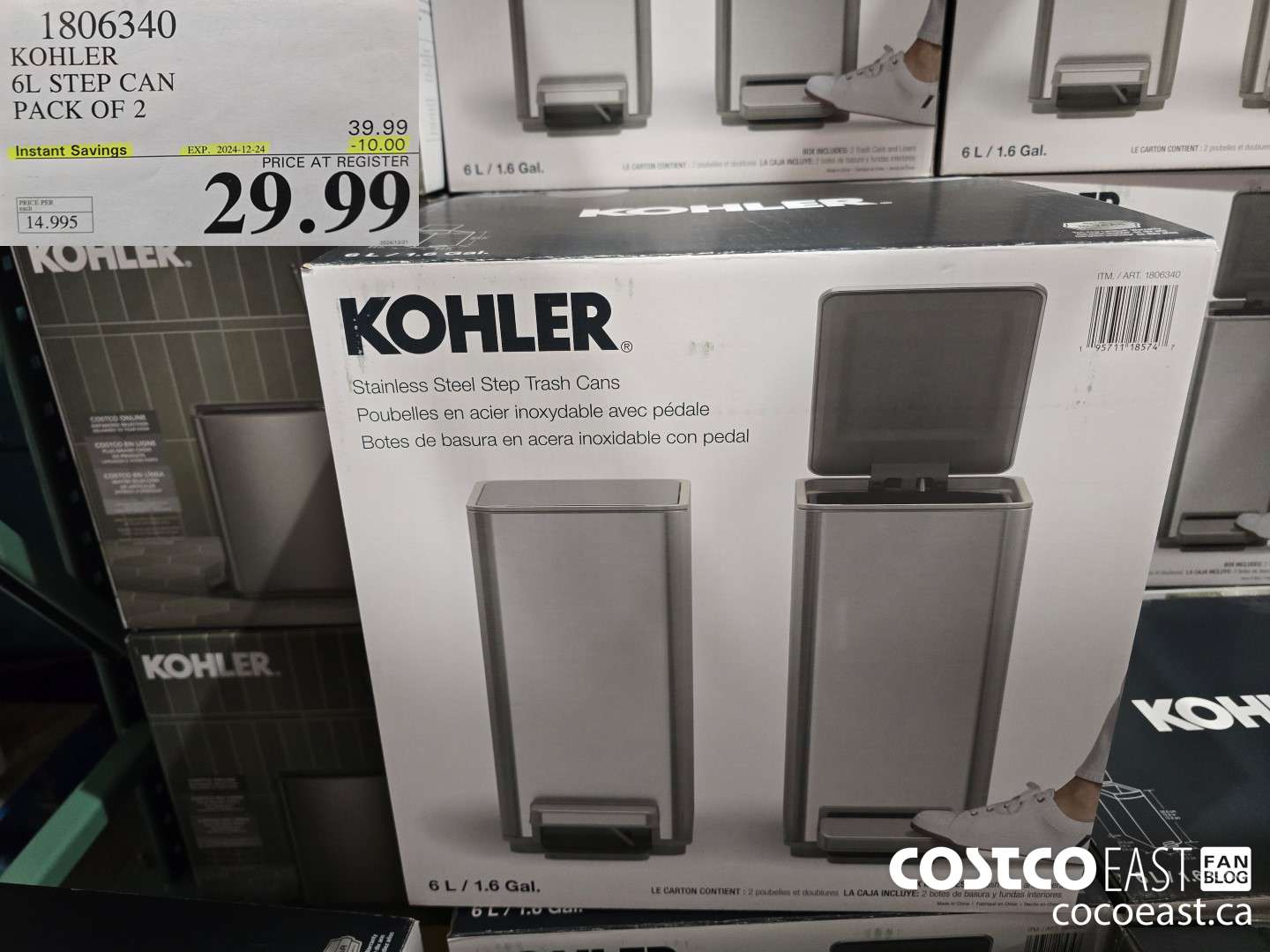 1806340 KOHLER 6L STEP CAN PACK OF 2 ($10.00 INSTANT SAVINGS EXPIRES ON 2024-12-24) $29.99