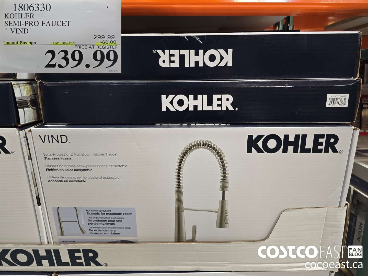 1806330 KOHLER SEMI-PRO FAUCET VIND ($60.00 INSTANT SAVINGS EXPIRES ON 2024-12-22) $239.99