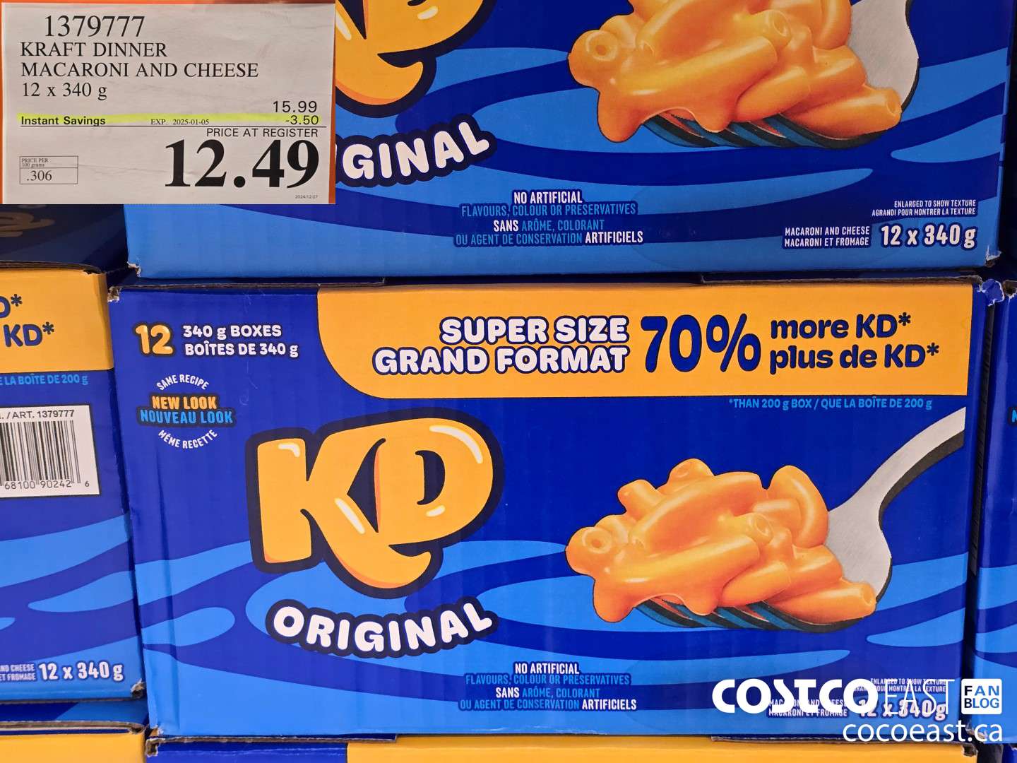 1379777 KRAFT DINNER MACARONI AND CHEESE 12 x 340 g ($3.50 INSTANT SAVINGS EXPIRES ON 2025-01-05) $12.49