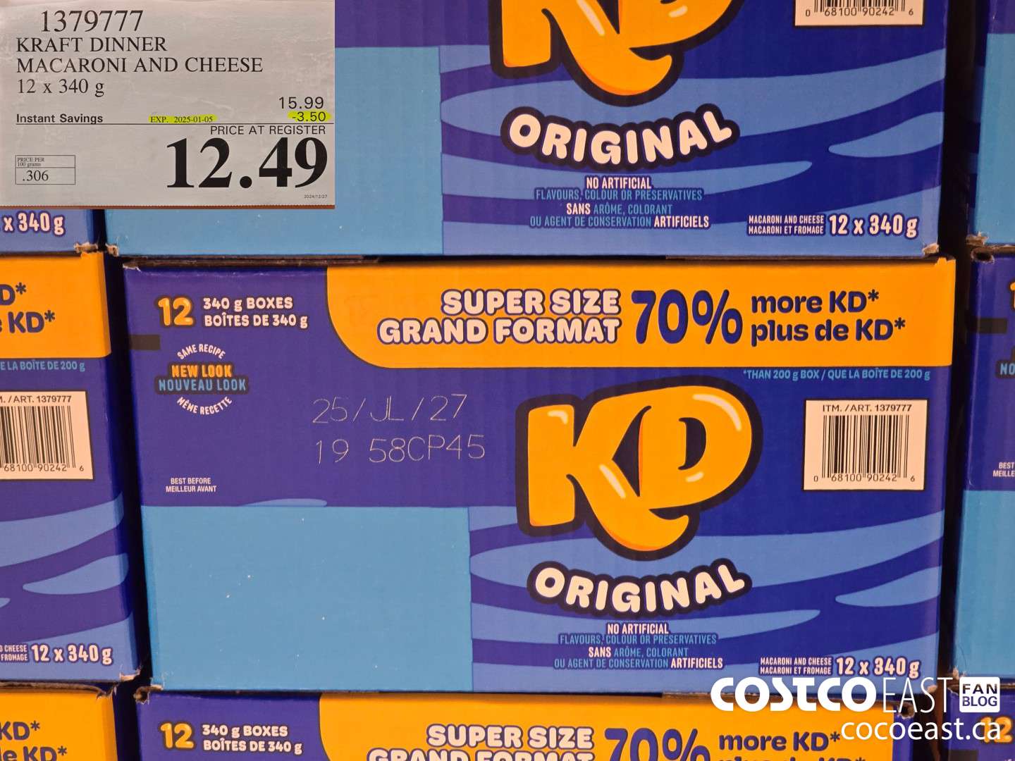 1379777 KRAFT DINNER MACARONI AND CHEESE 12 x 340 g ($3.50 INSTANT SAVINGS EXPIRES ON 2025-01-05) $12.49