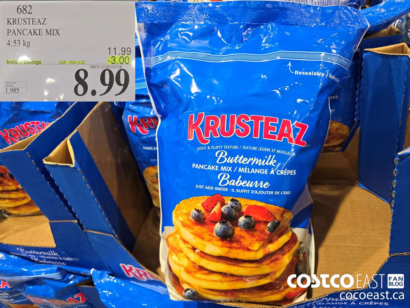 682 KRUSTEAZ PANCAKE MIX 4.53KG ($3.00 INSTANT SAVINGS EXPIRES ON 2024-12-22) $8.99