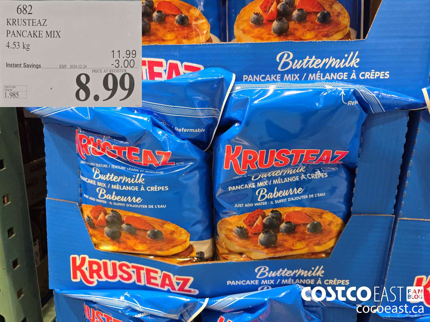 682 KRUSTEAZ PANCAKE MIX 4.53KG ($3.00 INSTANT SAVINGS EXPIRES ON 2024-12-24) $8.99
