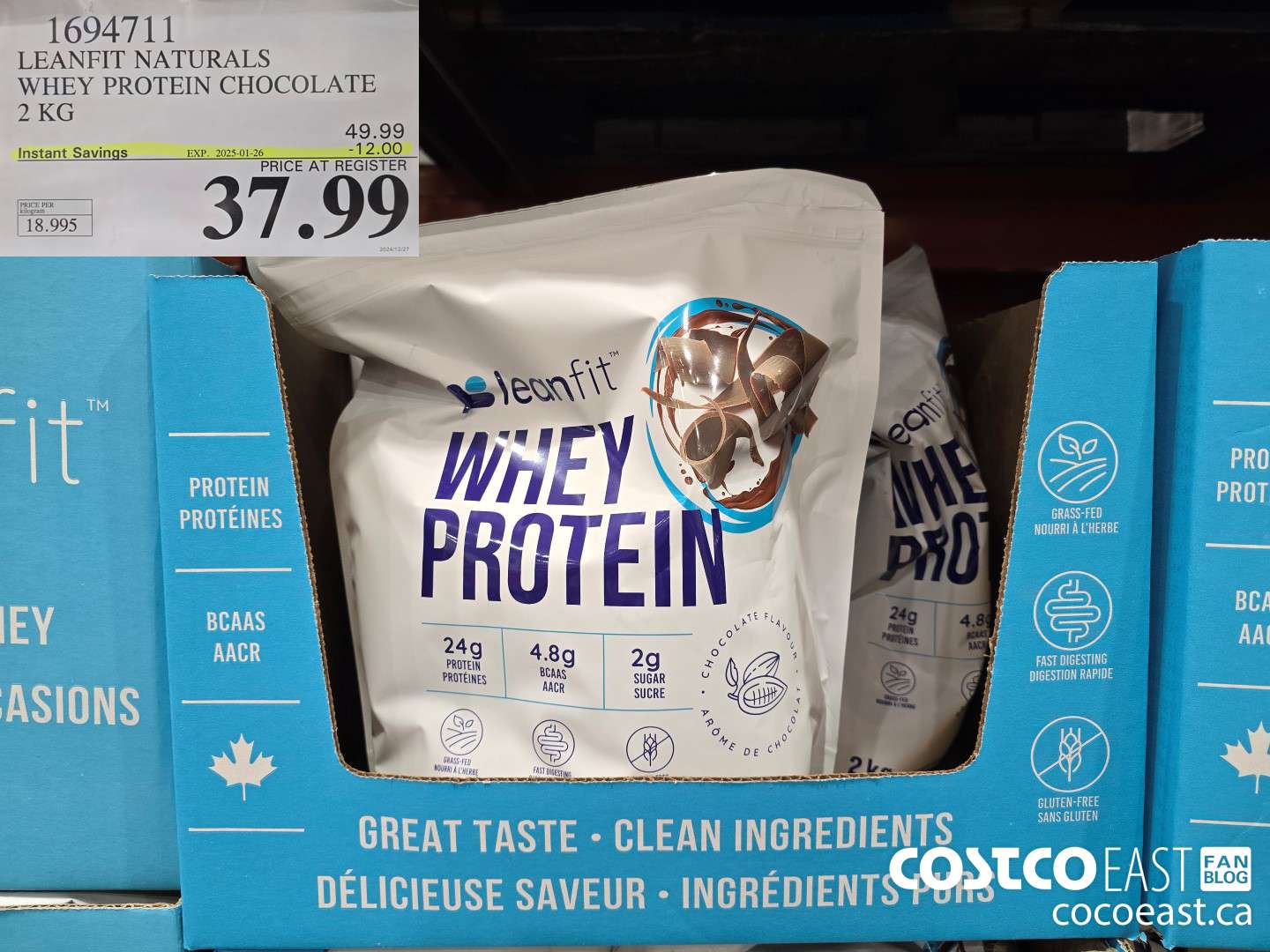 1694711 LEANFIT NATURALS WHEY PROTEIN CHOCOLATE 2KG ($12.00 INSTANT SAVINGS EXPIRES ON 2025-01-26) $37.99