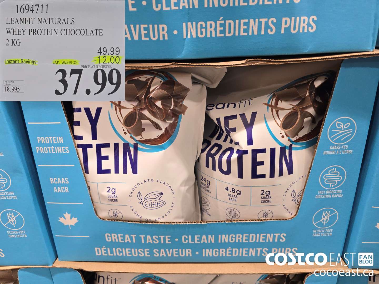 1694711 LEANFIT NATURALS WHEY PROTEIN CHOCOLATE 2KG ($12.00 INSTANT SAVINGS EXPIRES ON 2025-01-26) $37.99