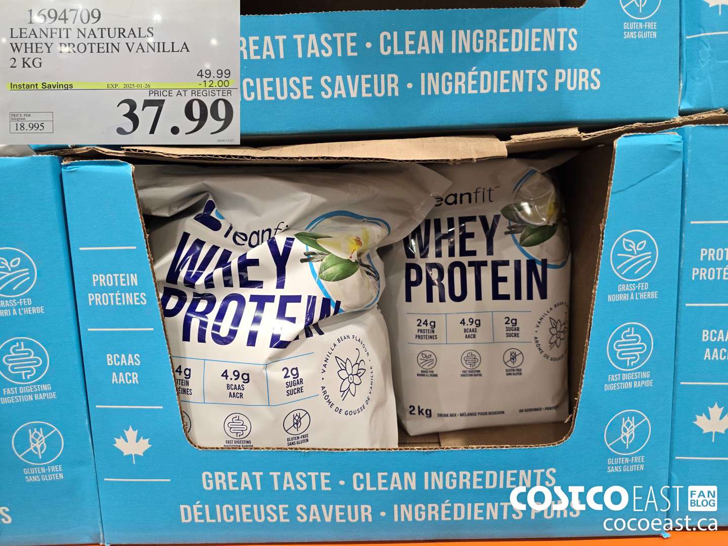 1694709 LEANFIT NATURALS WHEY PROTEIN VANILLA 2KG ($12.00 INSTANT SAVINGS EXPIRES ON 2025-01-26) $37.99