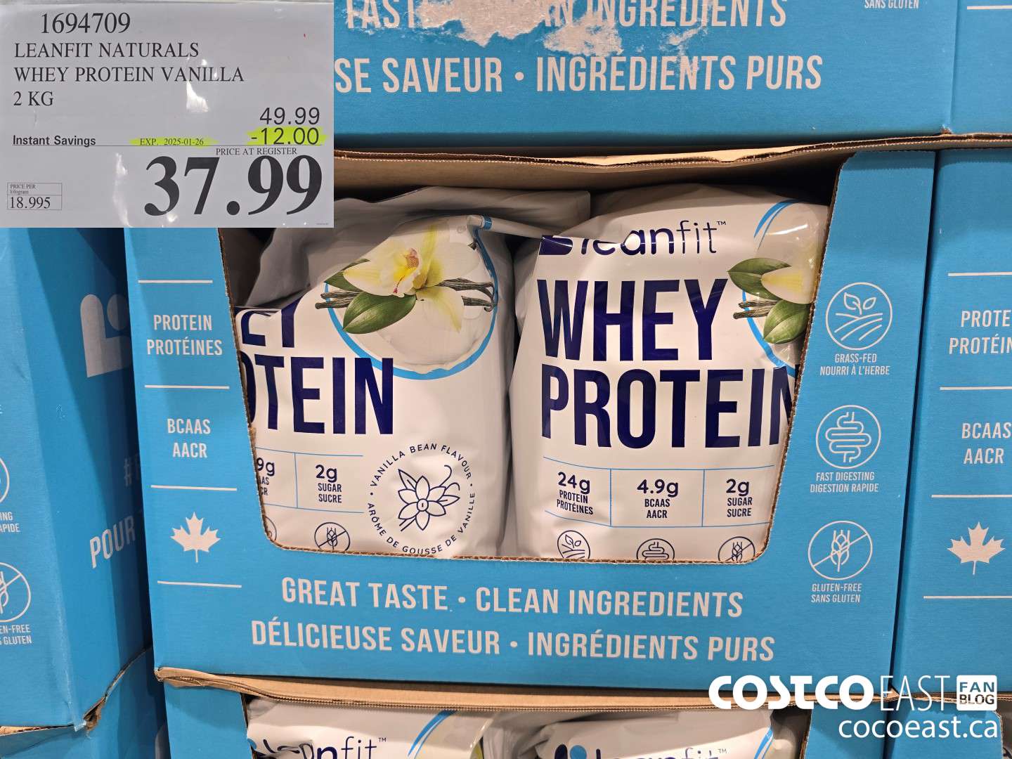 1694709 LEANFIT NATURALS WHEY PROTEIN VANILLA 2KG ($12.00 INSTANT SAVINGS EXPIRES ON 2025-01-26) $37.99