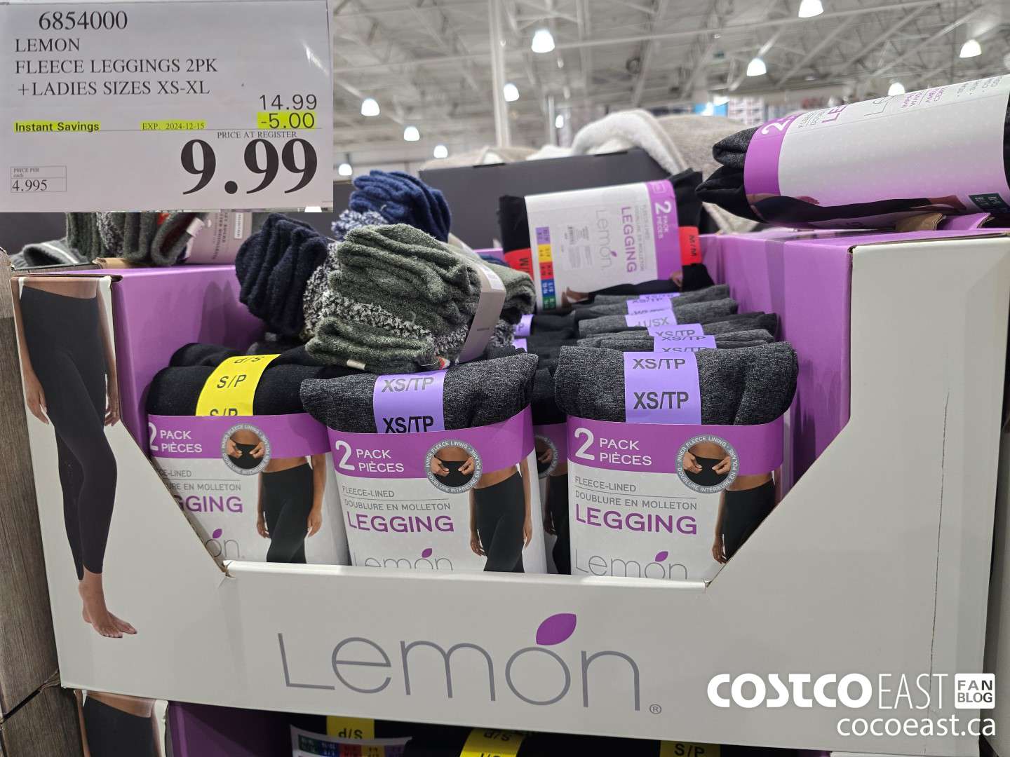 6854000 LEMON FLEECE LEGGINGS 2PK +LADIES SIZES XS-XL ($5.00 INSTANT SAVINGS EXPIRES ON 2024-12-15) $9.99