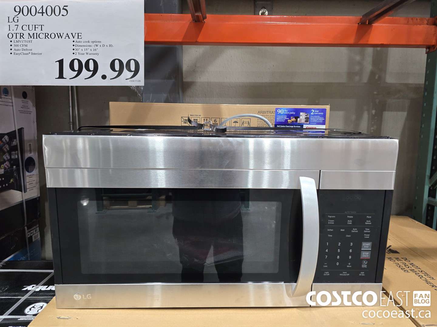 9004005 LG 1.7 CUFT OTR MICROWAVE $199.99