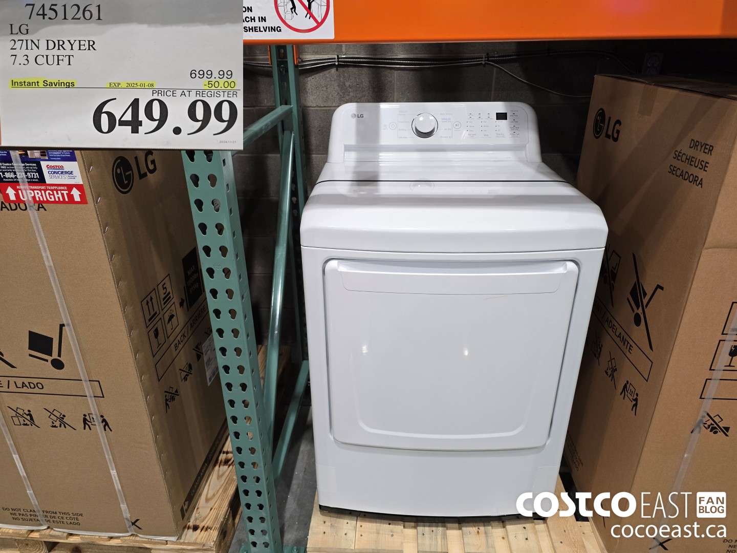 7451261 LG 27IN DRYER 7.3 CUFT ($50.00 INSTANT SAVINGS EXPIRES ON 2024-01-08) $649.99