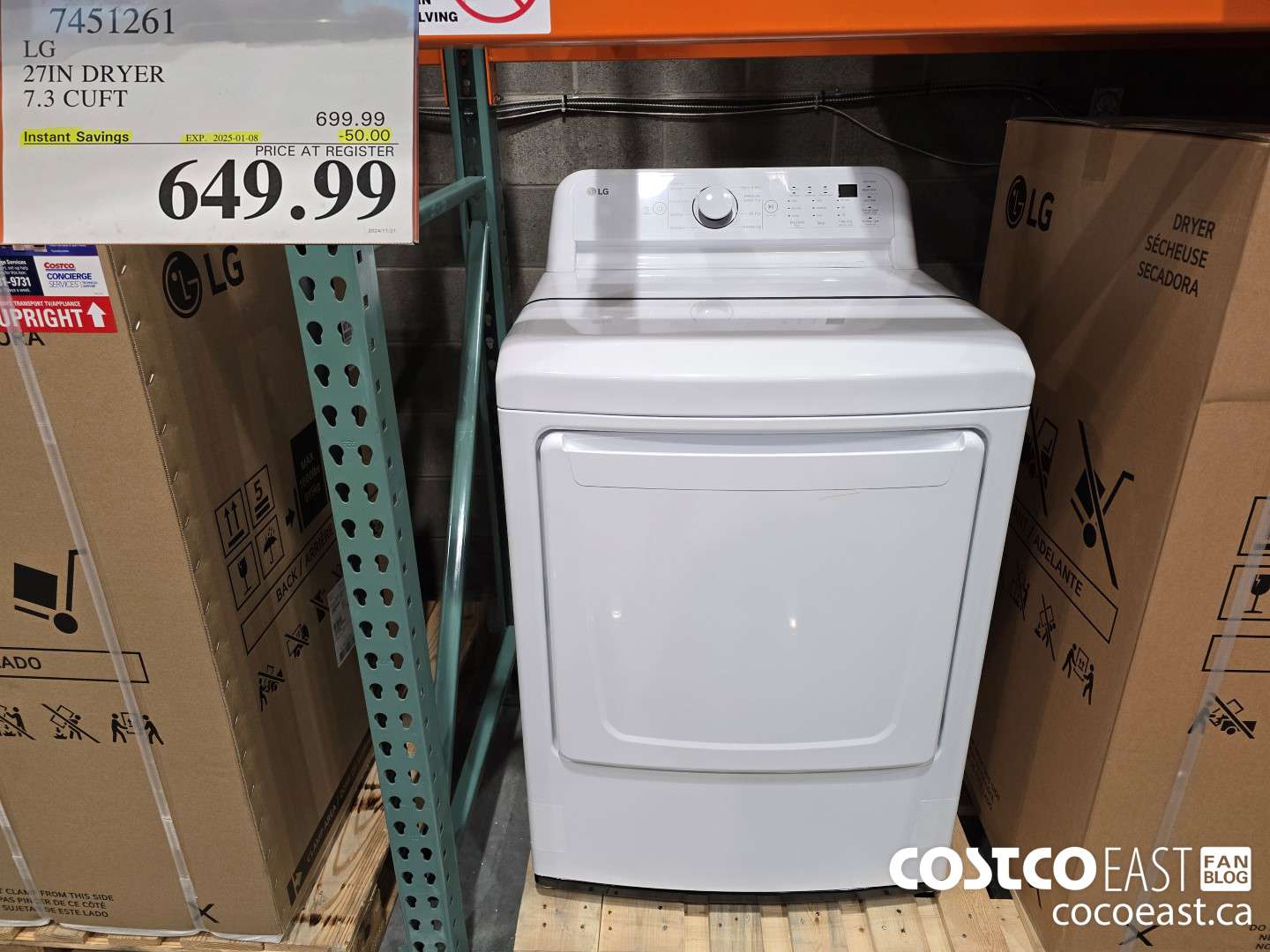 7451261 LG 27IN DRYER 7.3 CUFT ($50.00 INSTANT SAVINGS EXPIRES ON 2024-01-08) $649.99