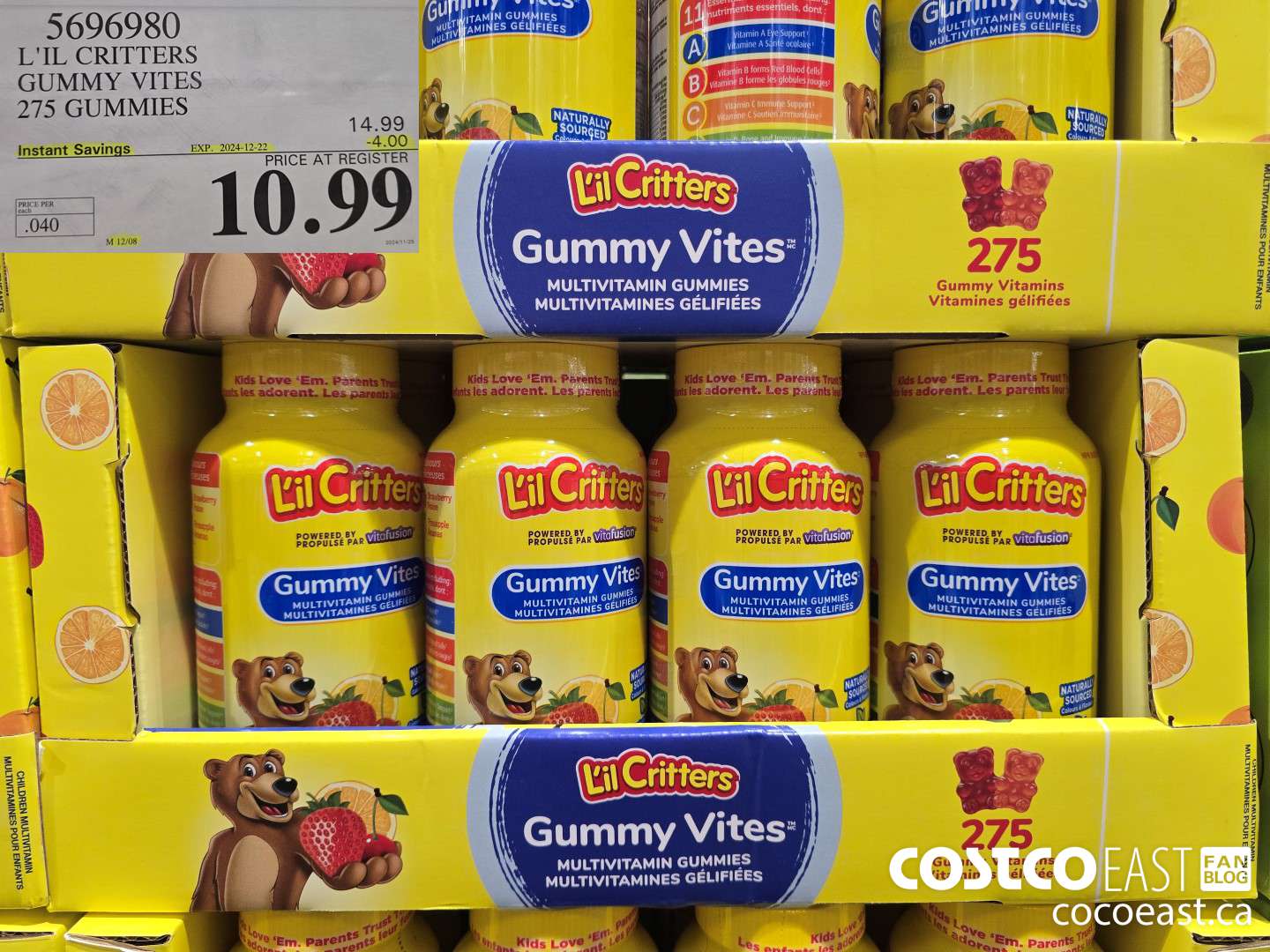 5696980 L'IL CRITTERS GUMMY VITES 275 GUMMIES ($4.00 INSTANT SAVINGS EXPIRES ON 2024-12-22) $10.99