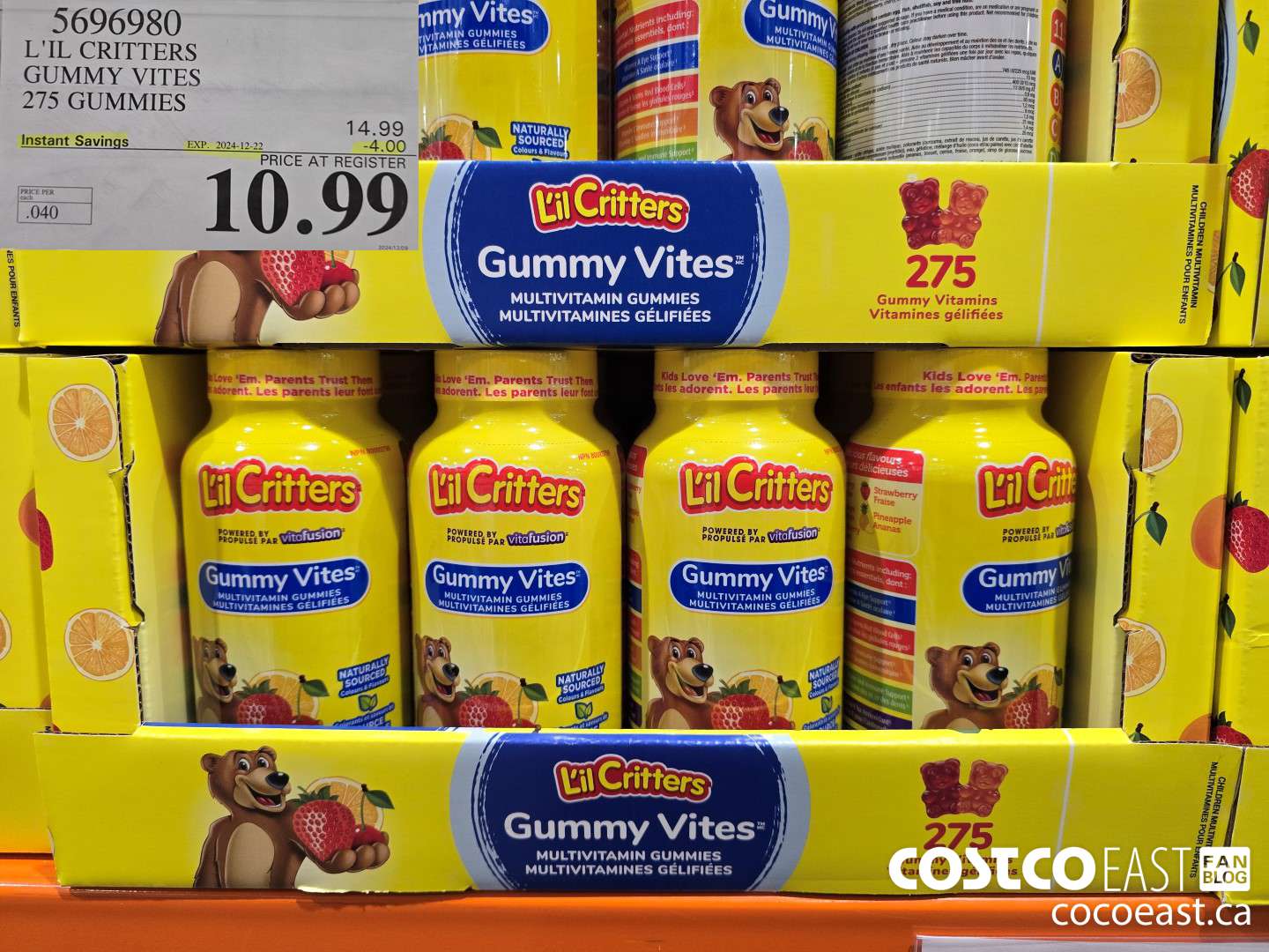 5696980 L'IL CRITTERS GUMMY VITES 275 GUMMIES ($4.00 INSTANT SAVINGS EXPIRES ON 2024-12-22) $10.99