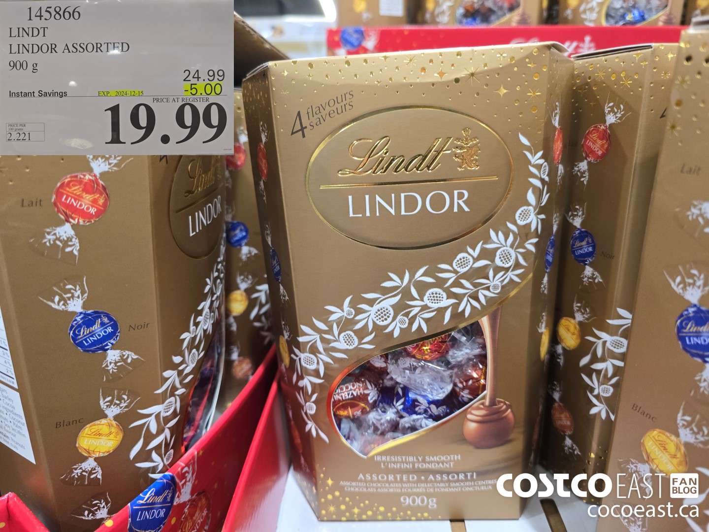 145866 LINDT LINDOR ASSORTED 900 G ($5.00 INSTANT SAVINGS EXPIRES ON 2024-12-15) $19.99