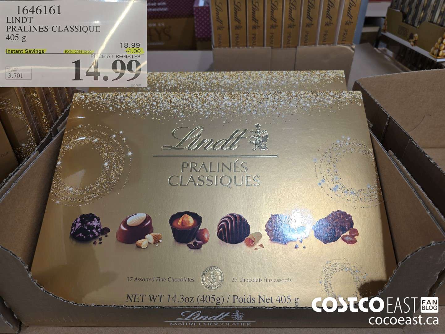 1646161 LINDT PRALINES CLASSIQUE 405G ($4.00 INSTANT SAVINGS EXPIRES ON 2024-12-22) $14.99