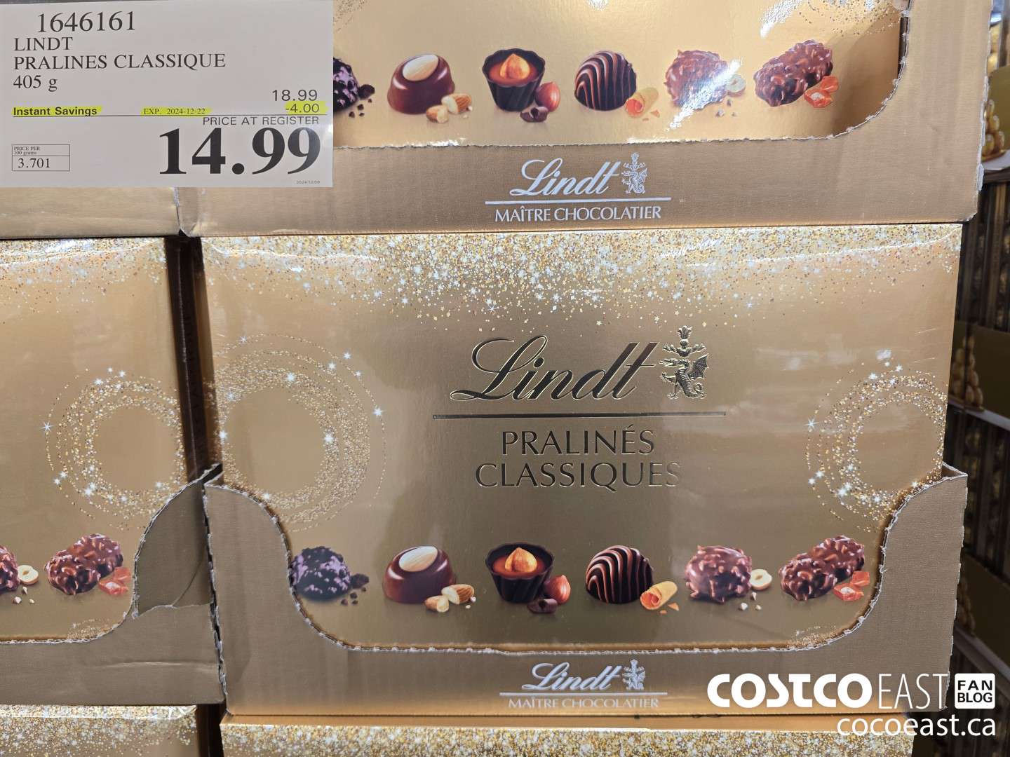 1646161 LINDT PRALINES CLASSIQUE 405G ($4.00 INSTANT SAVINGS EXPIRES ON 2024-12-22) $14.99