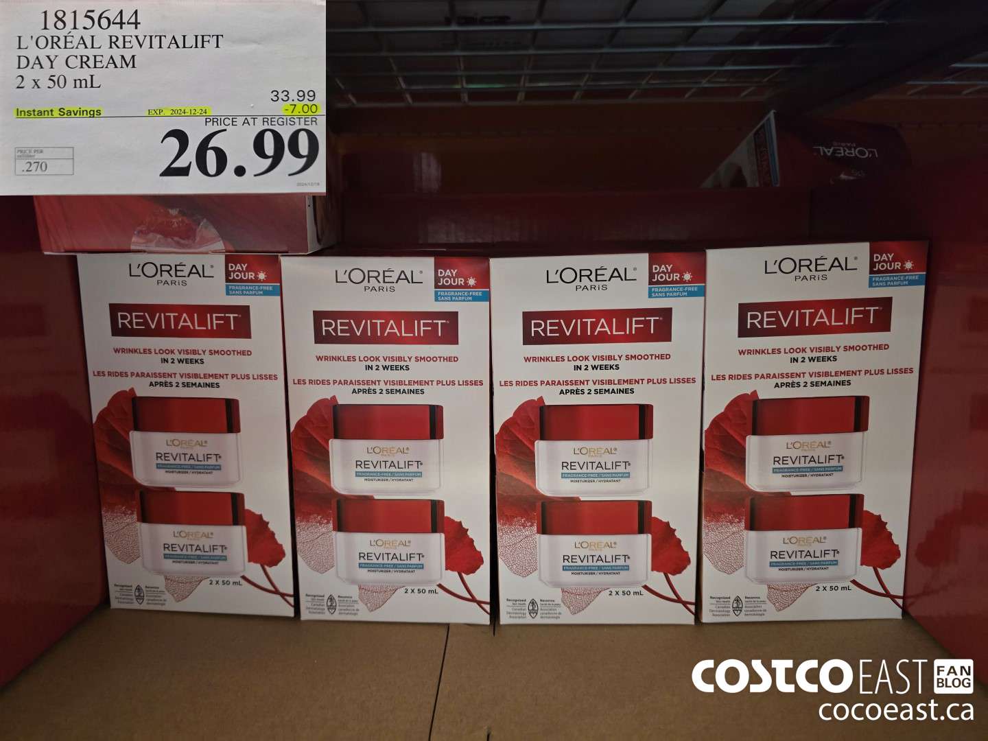 1815644 L'OREAL REVITALIFT DAY CREAM 2x50 mL ($7.00 INSTANT SAVINGS EXPIRES ON 2024-12-24) $26.99