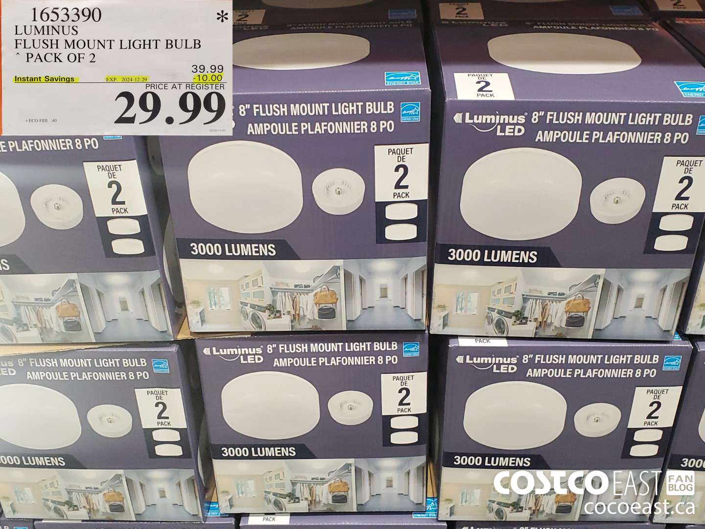 1653390 LUMINUS FLUSH MOUNT LIGHT BULB PACK OF 2 ($10.00 INSTANT SAVINGS EXPIRES ON 2024-12-29) $29.99