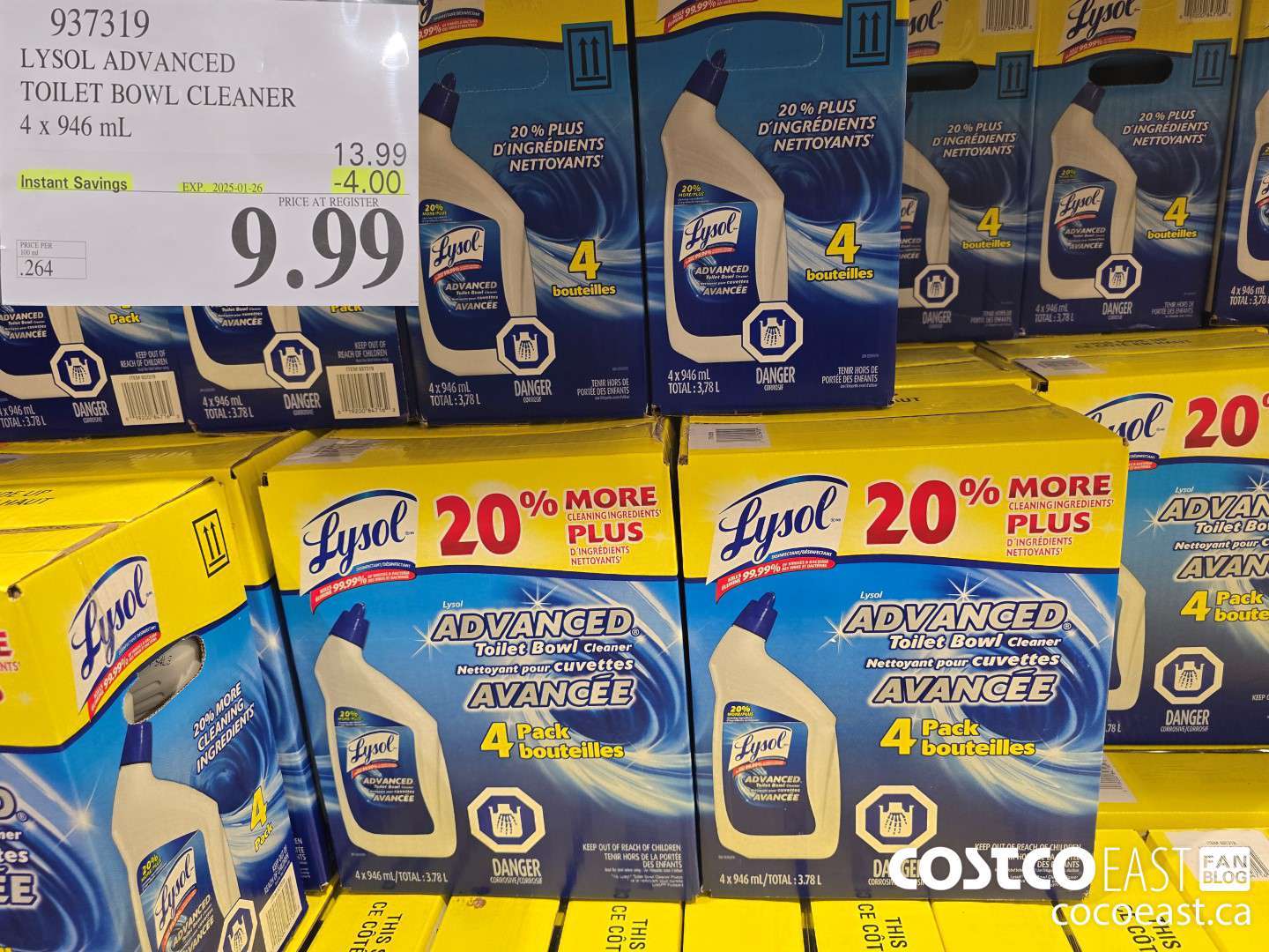 937319 LYSOL ADVANCED TOILET BOWL CLEANER 4 X 946 ML ($4.00 INSTANT SAVINGS EXPIRES ON 2025-01-26) $9.99