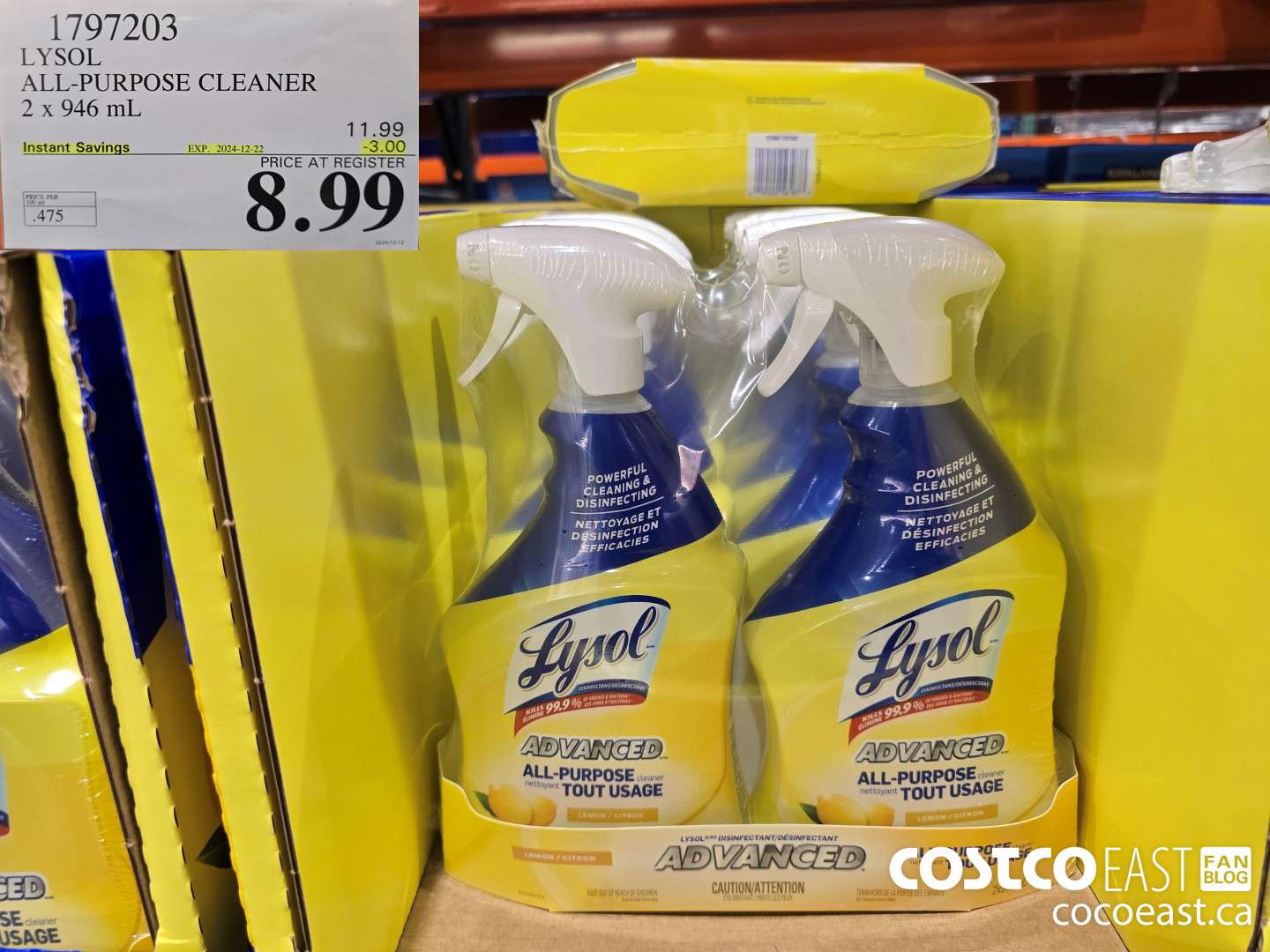 1797203 LYSOL ALL-PURPOSE CLEANER 2 x 946 mL ($3.00 INSTANT SAVINGS EXPIRES ON 2024-12-22) $8.99