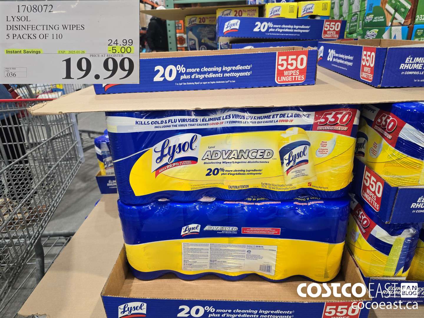 1708072 LYSOL DISINFECTING WIPES 5 PACKS OF 110 ($5.00 INSTANT SAVINGS EXPIRES ON 2025-01-26) $19.99