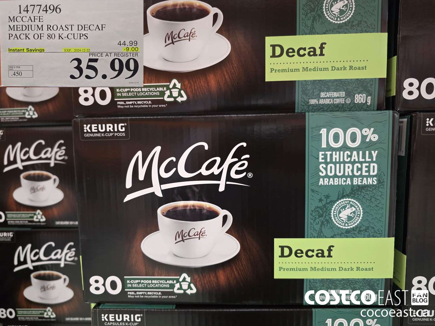 1477496 MCCAFE MEDIUM ROAST DECAF PACK OF 80 K-CUPS  ($9.00 INSTANT SAVINGS EXPIRES ON 2024-12-22) $35.99