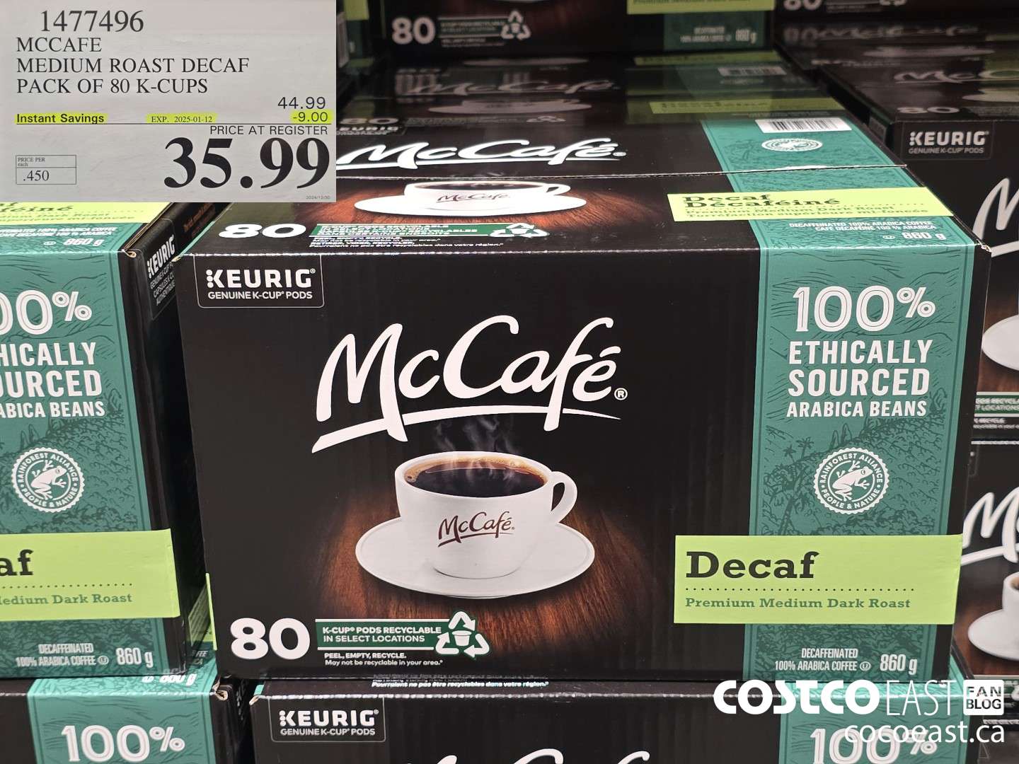 1477496 MCCAFE MEDIUM ROAST DECAF PACK OF 80 K-CUPS  ($9.00 INSTANT SAVINGS EXPIRES ON 2025-01-12) $35.99