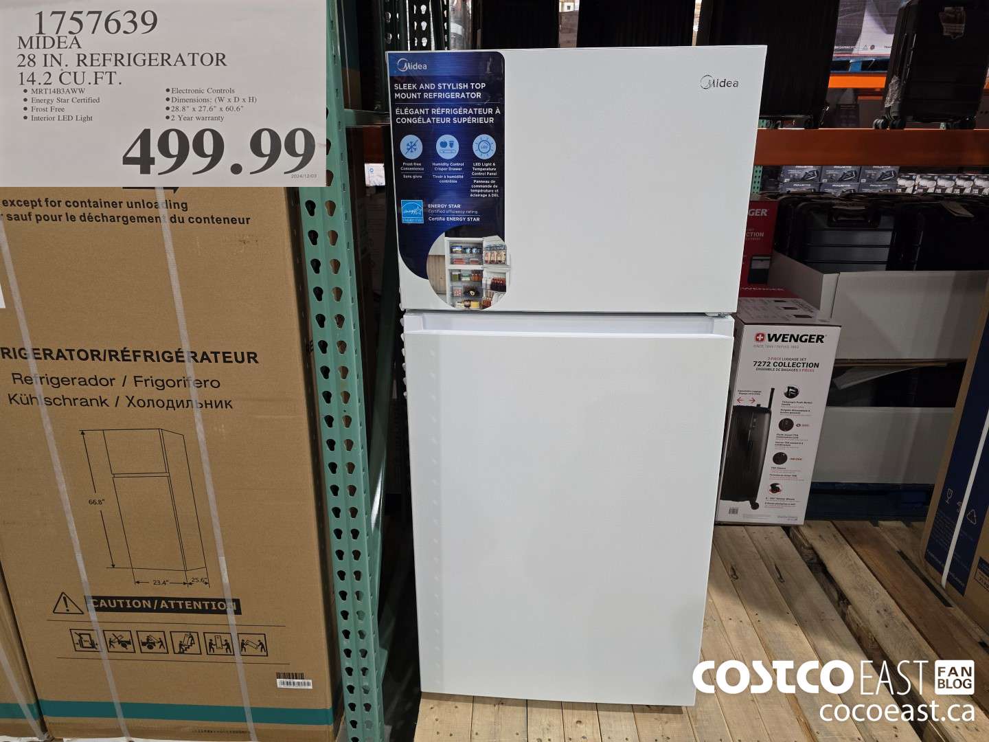 1757639 MIDEA 28 IN. REFRIGERATOR 14.2 CU. FT. $499.99