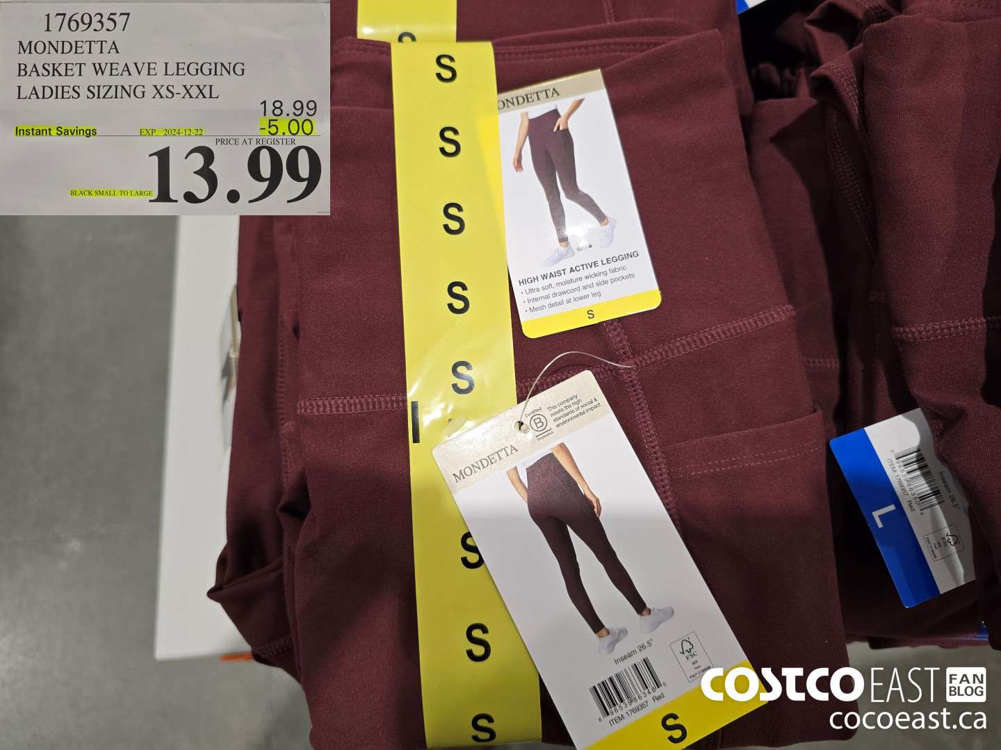 1769357 MONDETTA BASKET WEAVE LEGGING LADIES SIZING XS-XXL ($5.00 INSTANT SAVINGS EXPIRES ON 2024-12-22) $13.99