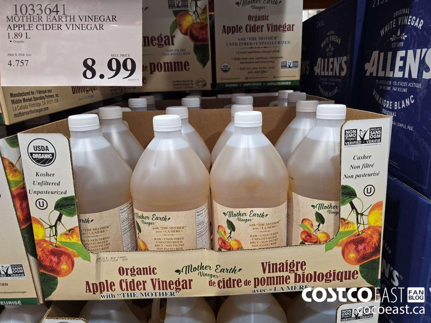 1033641 MOTHER EARTH VINEGAR APPLE CIDER VINEGAR 1.89 L $8.99