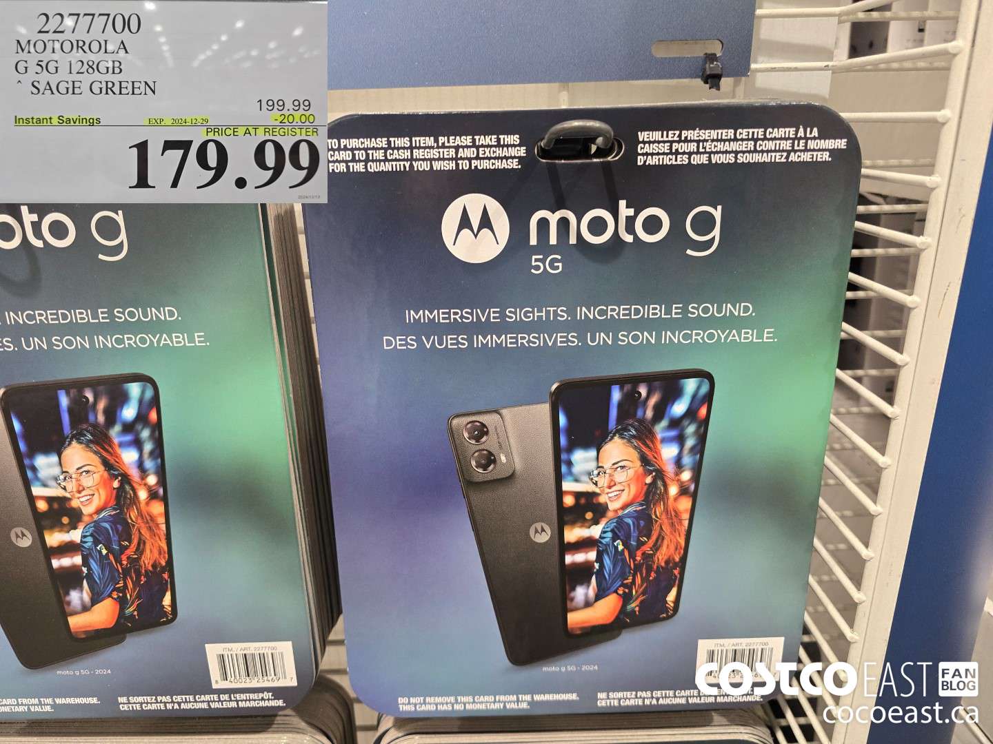 2277700 MOTOROLA G 5G 128GB SAGE GREEN ($20.00 INSTANT SAVINGS EXPIRES ON 2024-12-29) $179.99