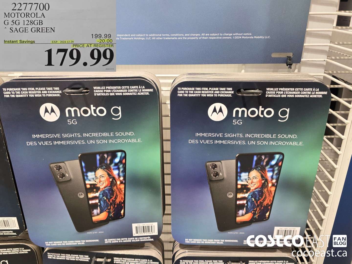 2277700 MOTOROLA G 5G 128GB SAGE GREEN ($20.00 INSTANT SAVINGS EXPIRES ON 2024-12-29) $179.99