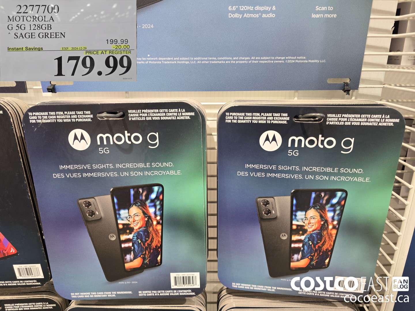 2277700 MOTOROLA G 5G 128GB SAGE GREEN ($20.00 INSTANT SAVINGS EXPIRES ON 2024-12-29) $179.99
