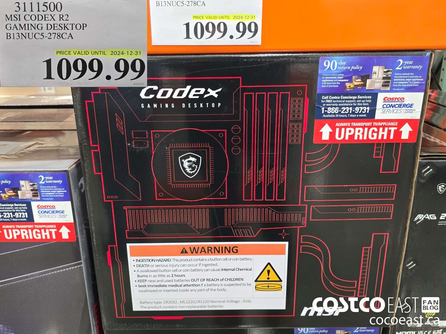 3111500 MSI CODEX R2 GAMING DESKTOP BI3NUC5-278CA $1099.99