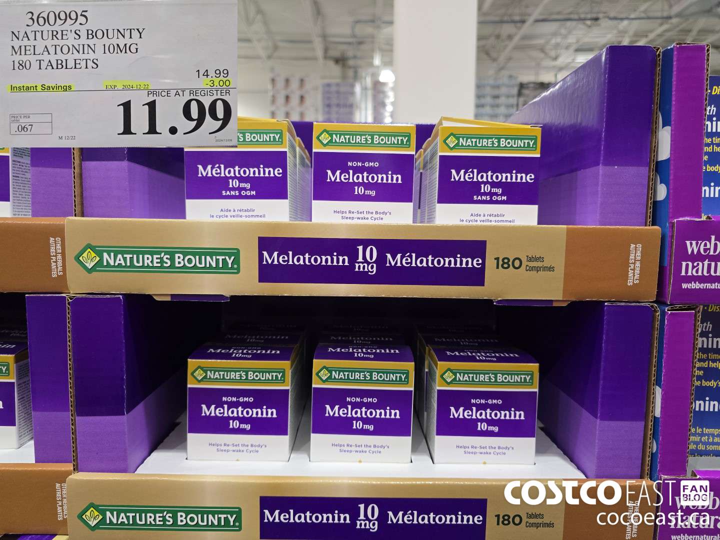 360995 NATURE'S BOUNTY MELATONIN 10 MG 180 TABLETS ($3.00 INSTANT SAVINGS EXPIRES ON 2024-12-22) $11.99