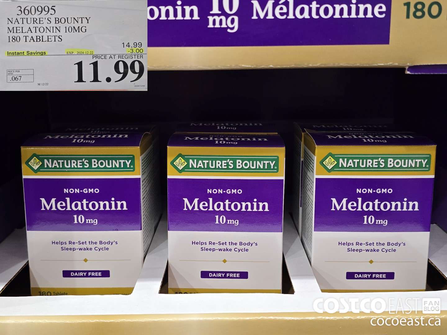 360995 NATURE'S BOUNTY MELATONIN 10 MG 180 TABLETS ($3.00 INSTANT SAVINGS EXPIRES ON 2024-12-22) $11.99