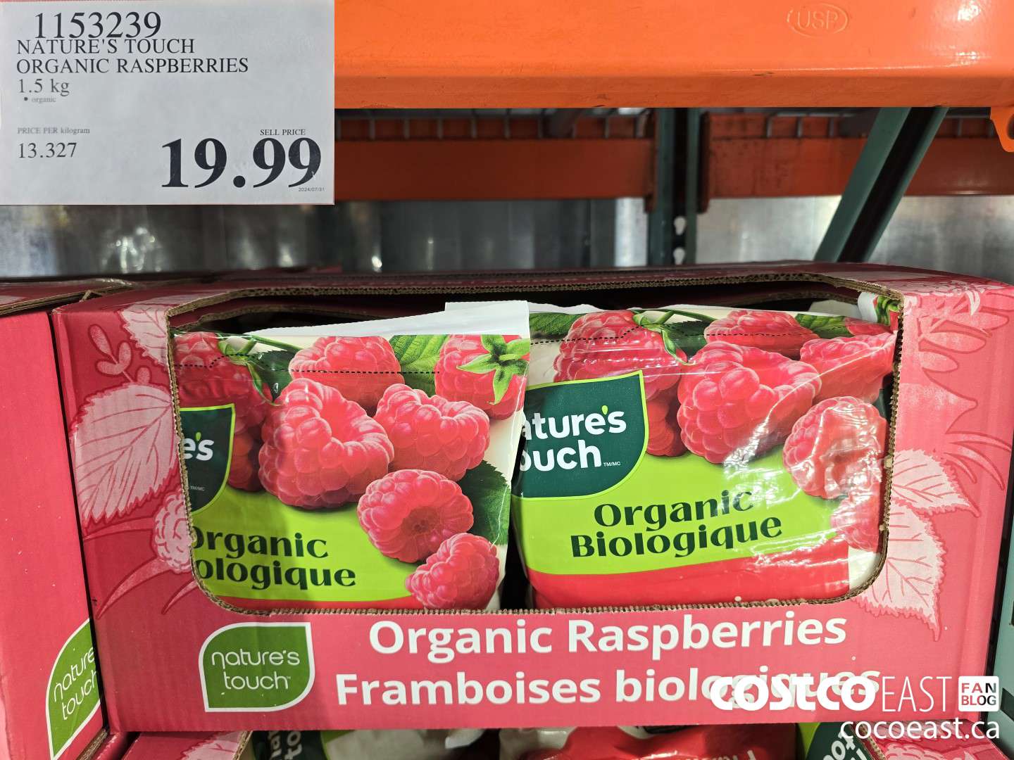 1153239 NATURE'S TOUCH ORGANIC RASPBERRIES 1.5 KG $19.99