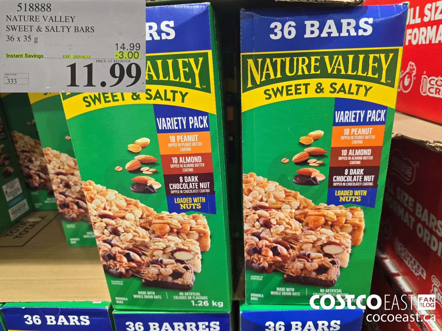 518888 NATURE VALLEY SWEET & SALTY BARS 36 X 35G ($3.00 INSTANT SAVINGS EXPIRES ON 2024-01-12) $11.99