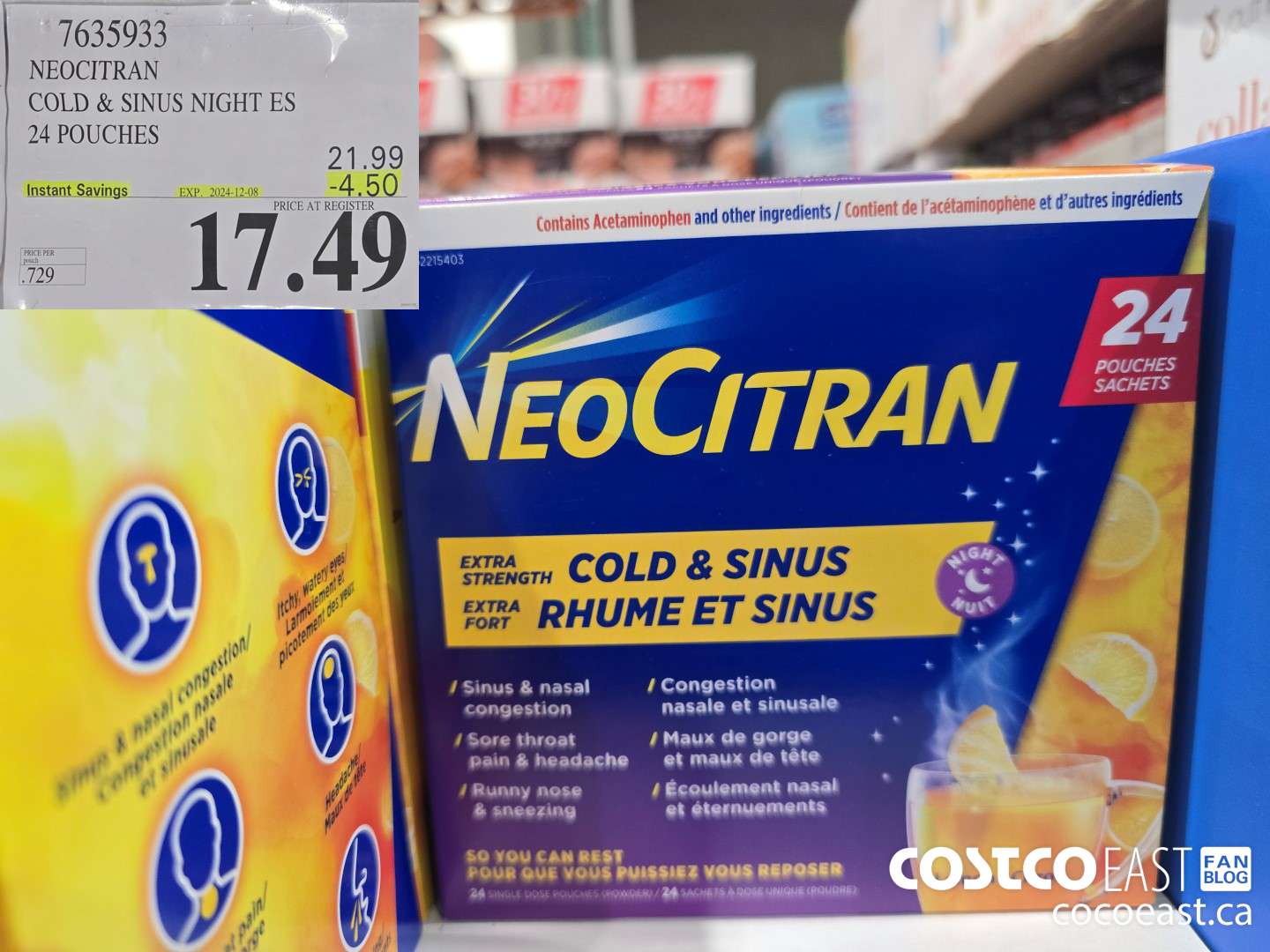 7635933 NEOCITRAN COLD & SINUS NIGHT ES 24 POUCHES ($4.50 INSTANT SAVINGS EXPIRES ON 2024-12-08) $17.49