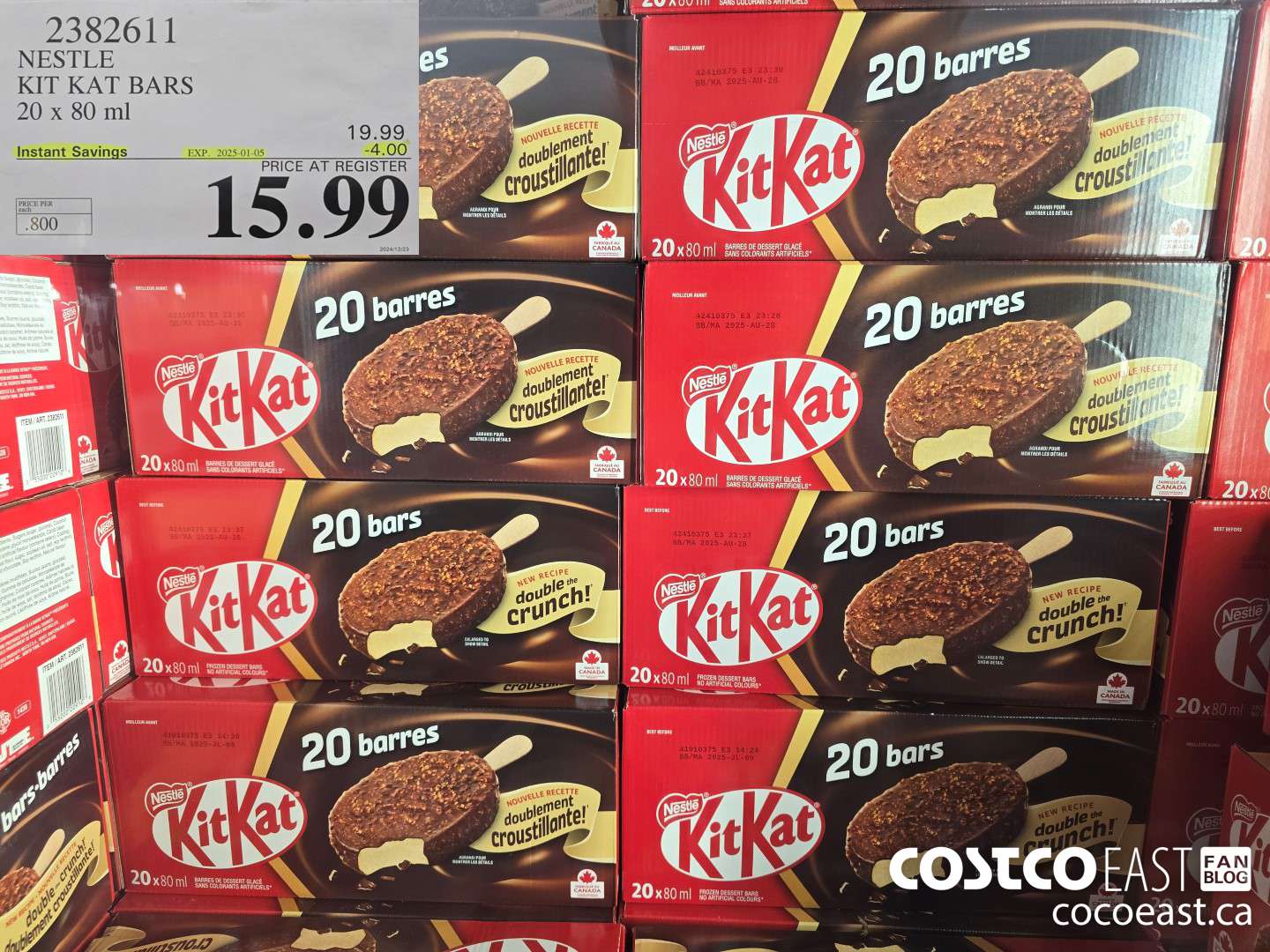 2382611 NESTLE KIT KAT BARS 20 x 80 ml ($4.00 INSTANT SAVINGS EXPIRES ON 2025-01-05) $15.99