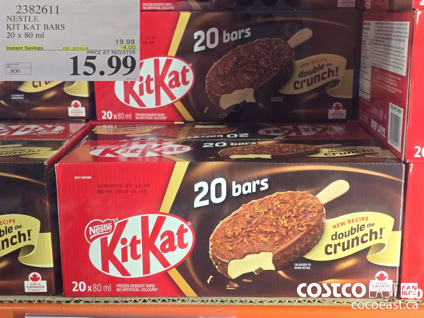 2382611 NESTLE KIT KAT BARS 20 x 80 ml ($4.00 INSTANT SAVINGS EXPIRES ON 2025-01-05) $15.99