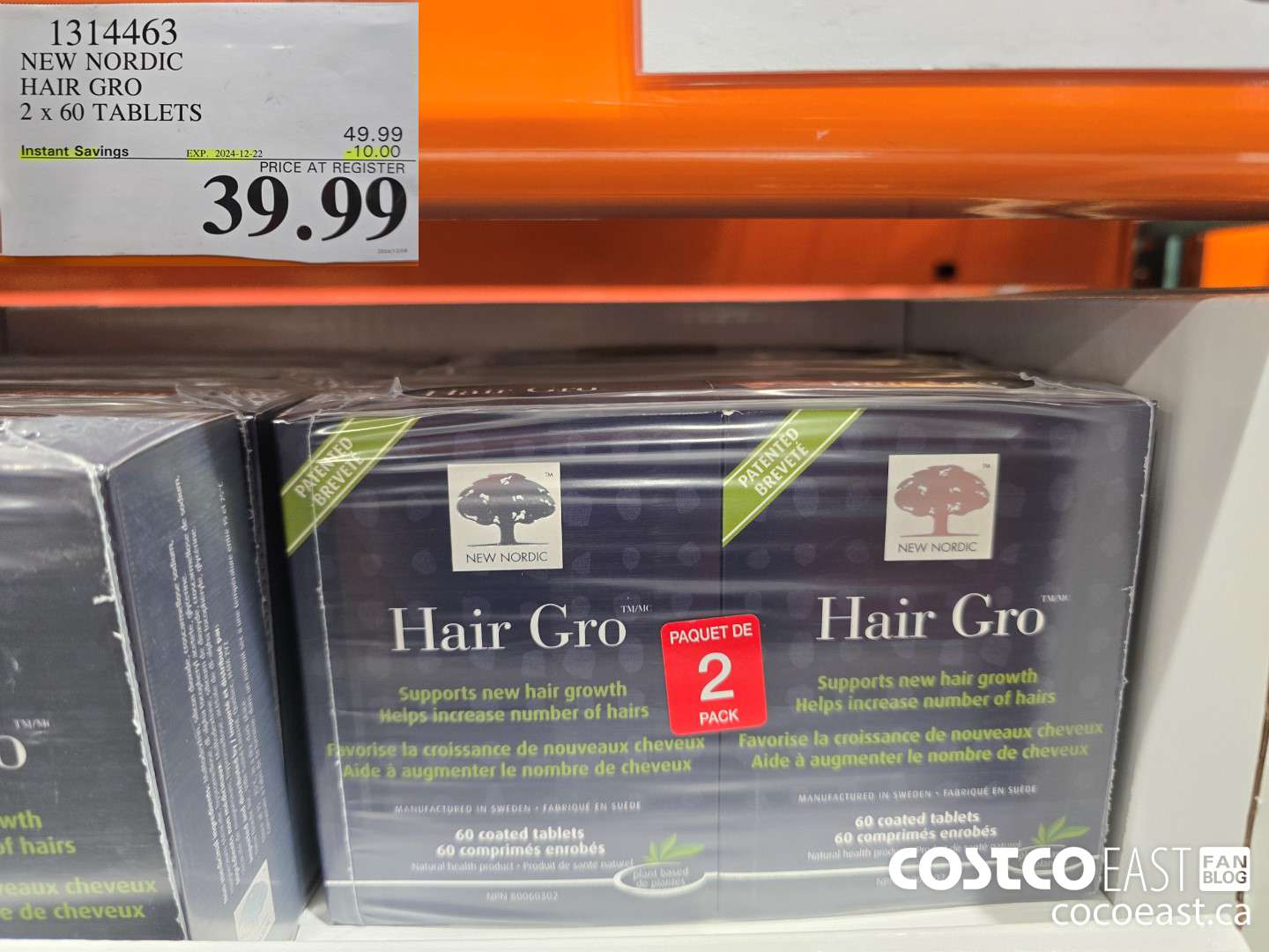 1314463 NEW NORDIC HAIR GRO 2 x 60 TABLETS ($10.00 INSTANT SAVINGS EXPIRES ON 2024-12-22) $39.99