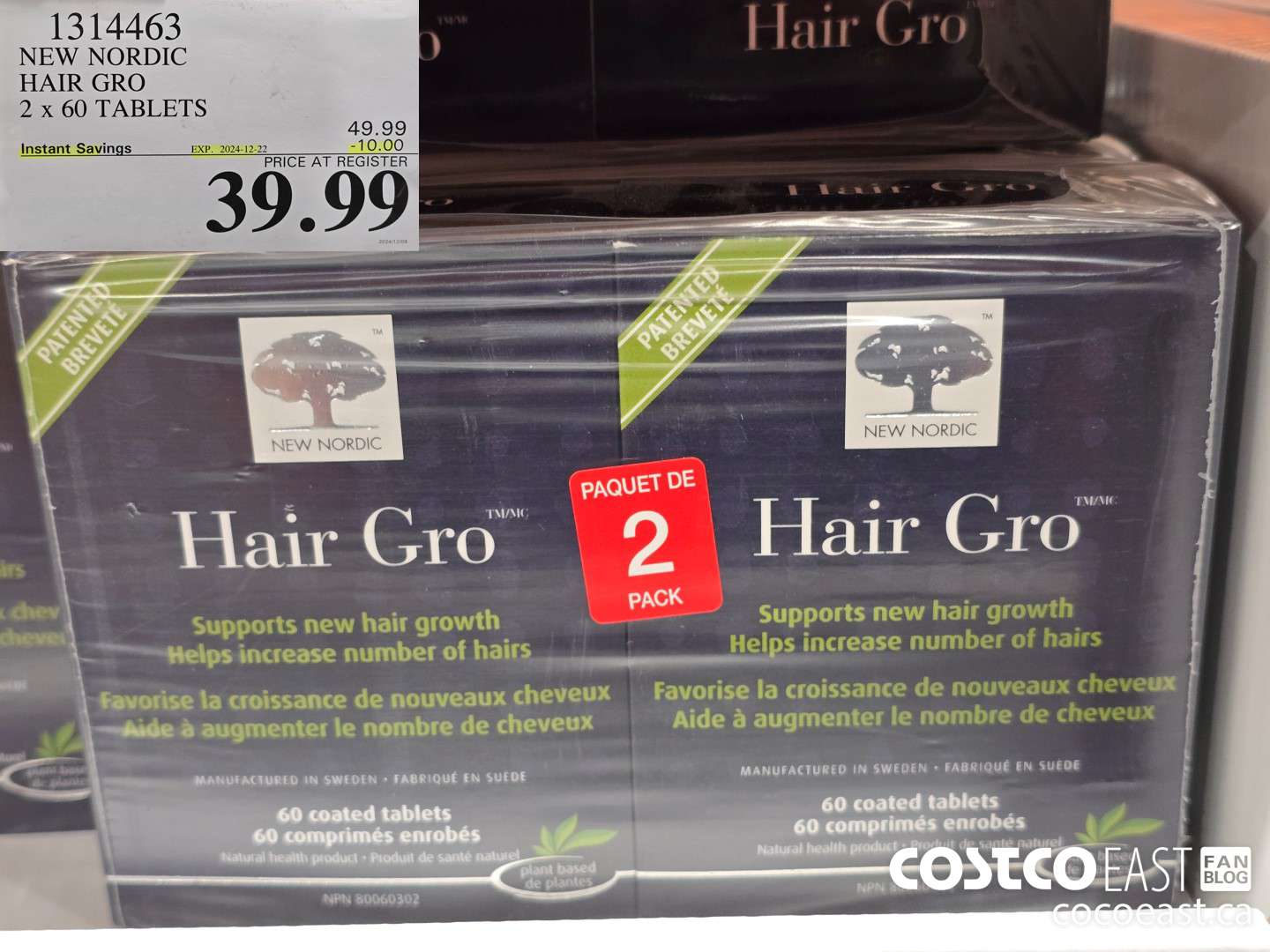 1314463 NEW NORDIC HAIR GRO 2 x 60 TABLETS ($10.00 INSTANT SAVINGS EXPIRES ON 2024-12-22) $39.99